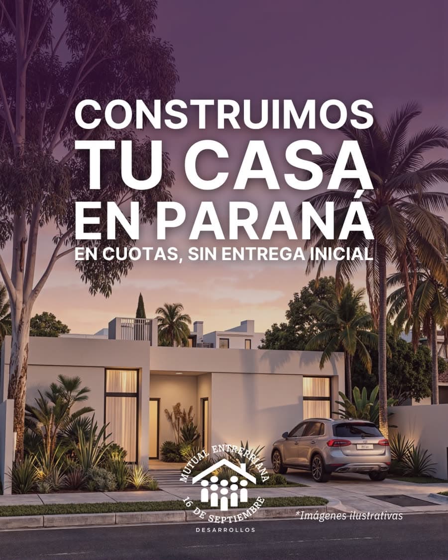 Folleto de la campaña «Construimos tu casa en Paraná», con renders ilustrativos de viviendas